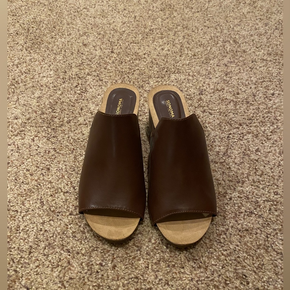 Sonoma Brown Heeled Shoes with Open Toe Design
